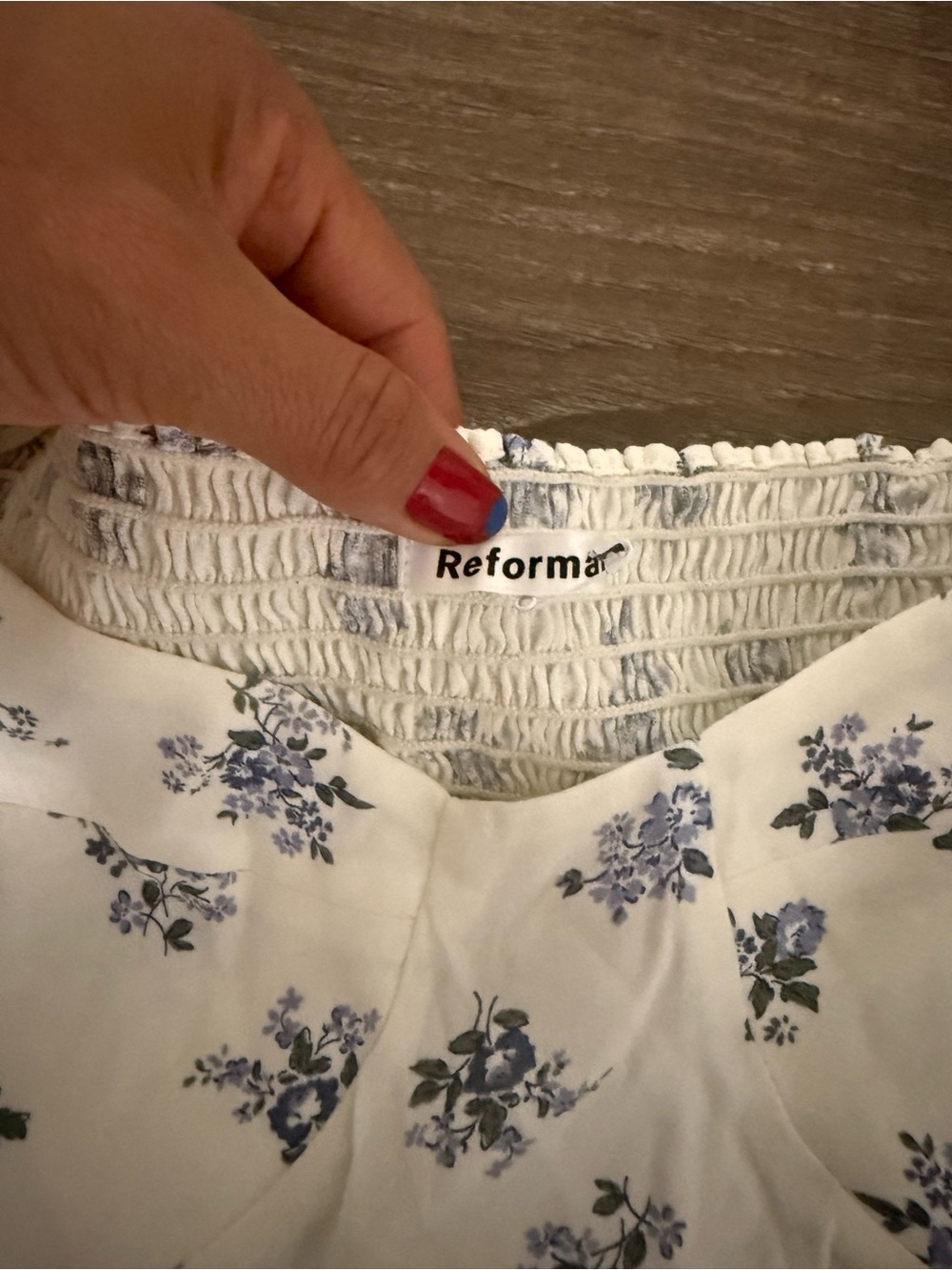 Reformation Cream Top with Lavender Floral Print and Puff Sleeves - Picture 3 of 5